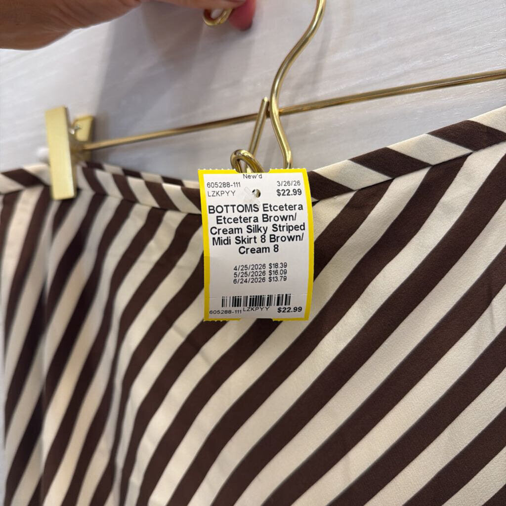 Etcetera Brown/ Cream Silky Striped Midi Skirt 8