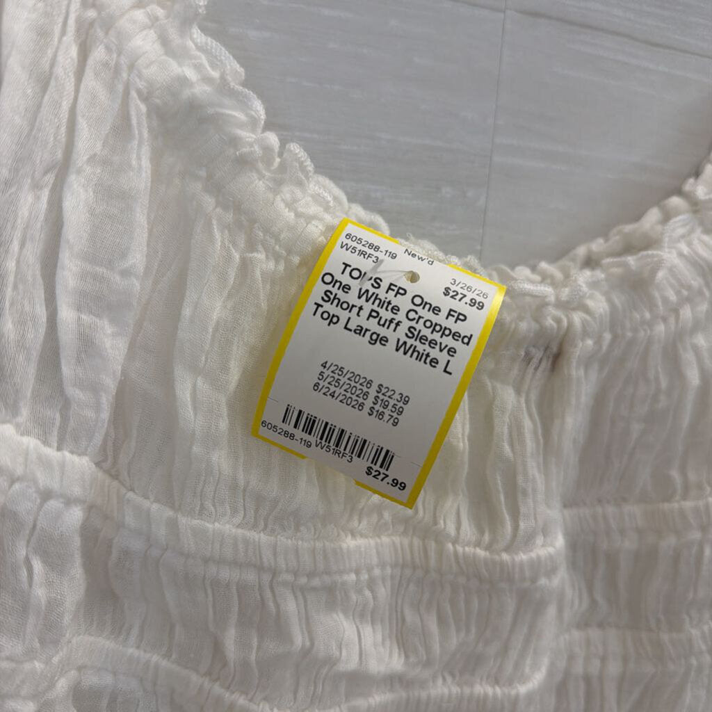 FP One White Cropped Short Puff Sleeve Top Large
