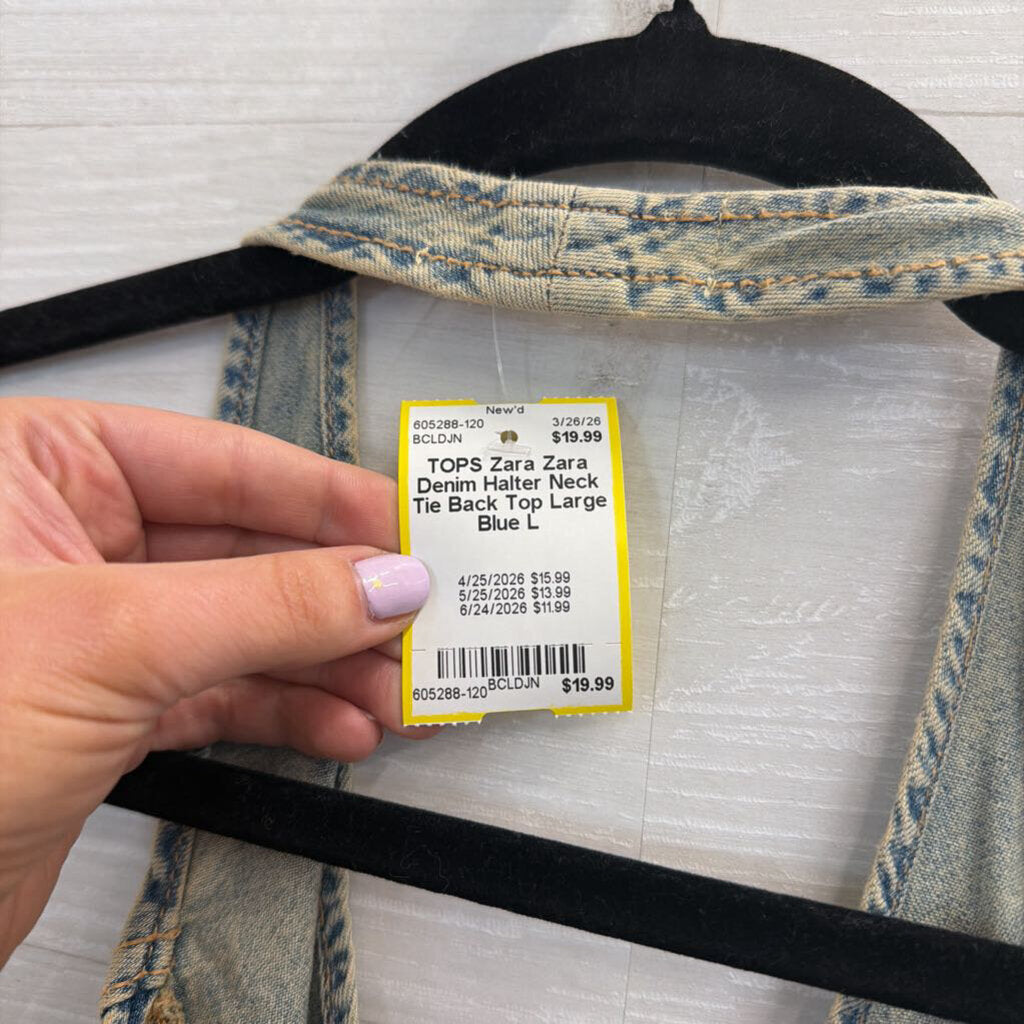 Zara Denim Halter Neck Tie Back Top Large