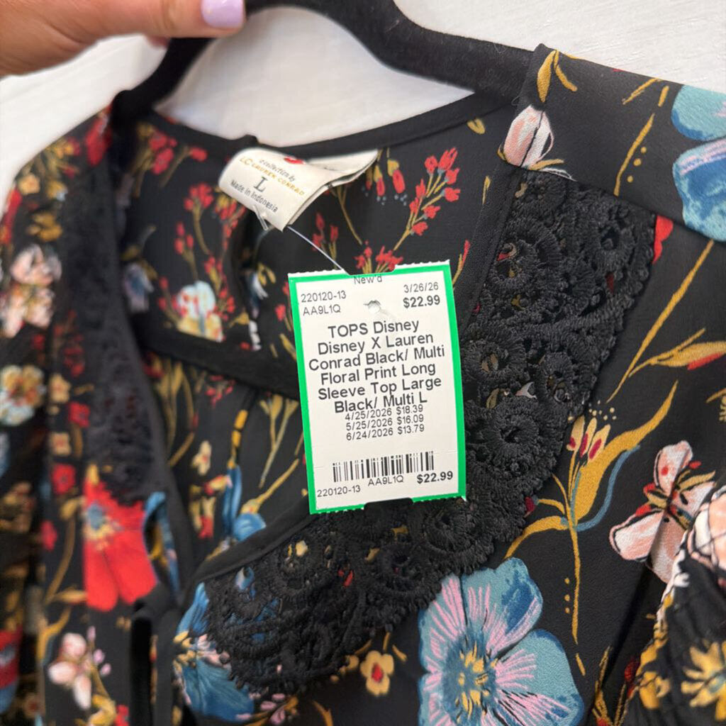 Disney X Lauren Conrad Black/ Multi Floral Print Long Sleeve Top Large