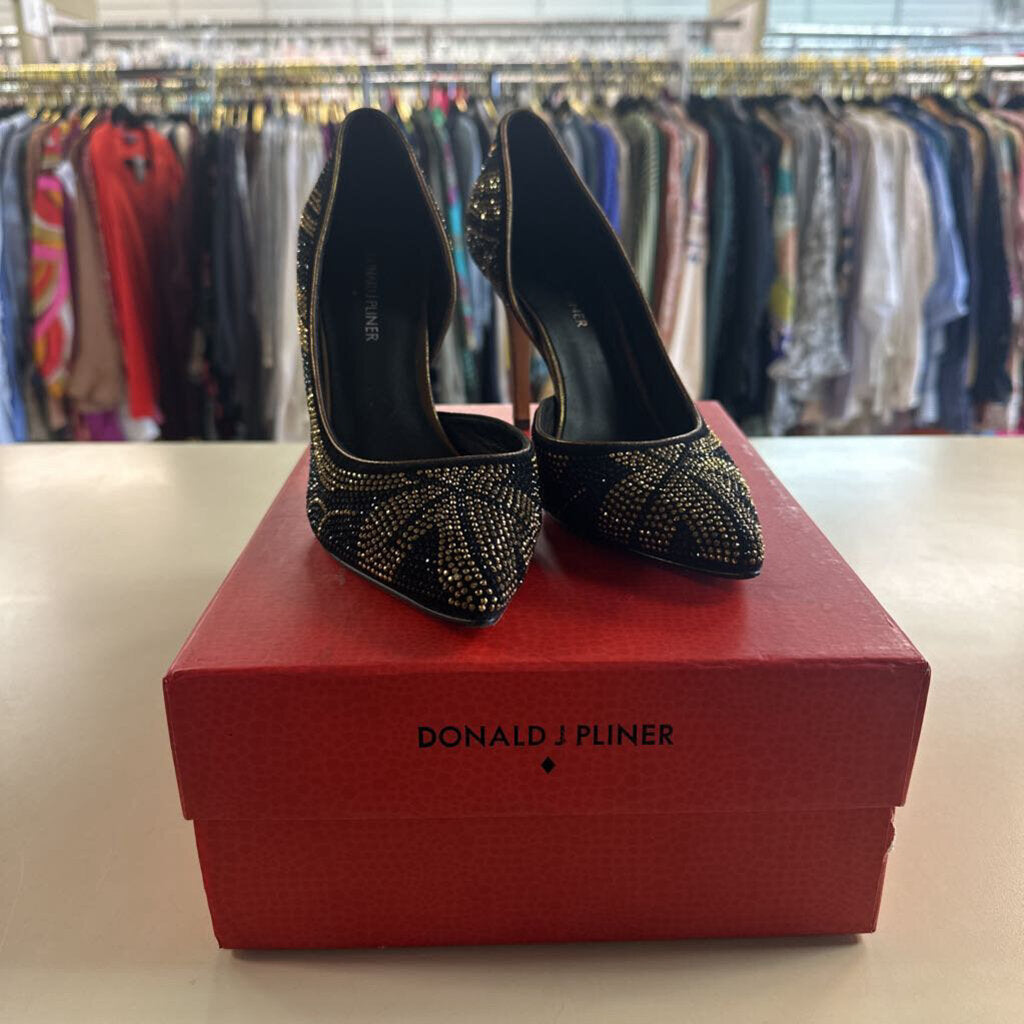 Donald J Pliner Black/ Gold Sparkle Embellished Pump Heels 7.5