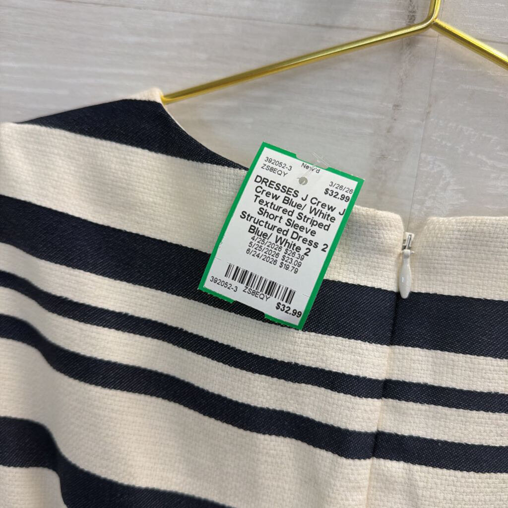 J Crew Blue/ White Textured Striped Short Sleeve Structured Dress 2