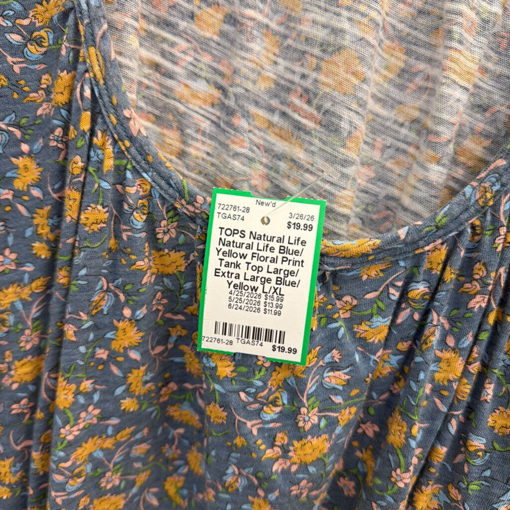 Natural Life Blue/ Yellow Floral Print Tank Top Large/ Extra Large