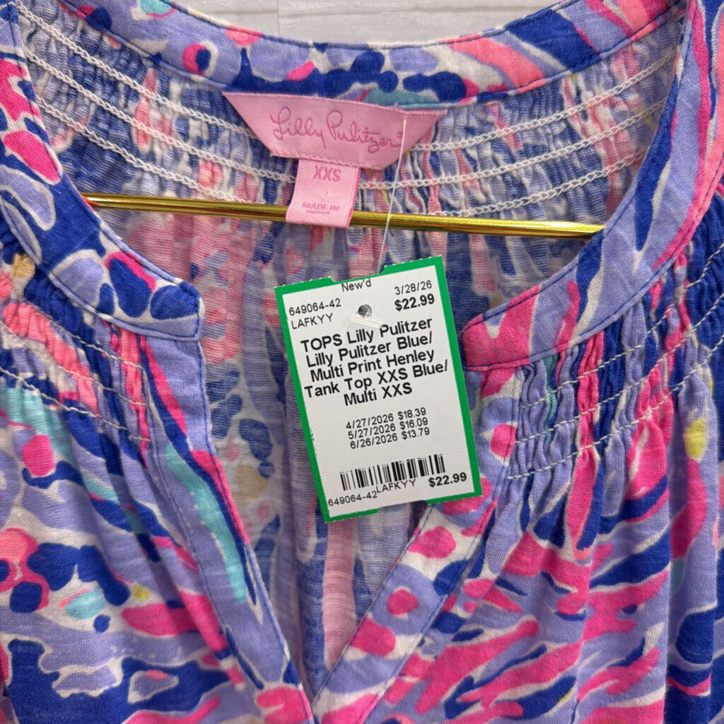 Lilly Pulitzer Blue/ Multi Print Henley Tank Top XXS