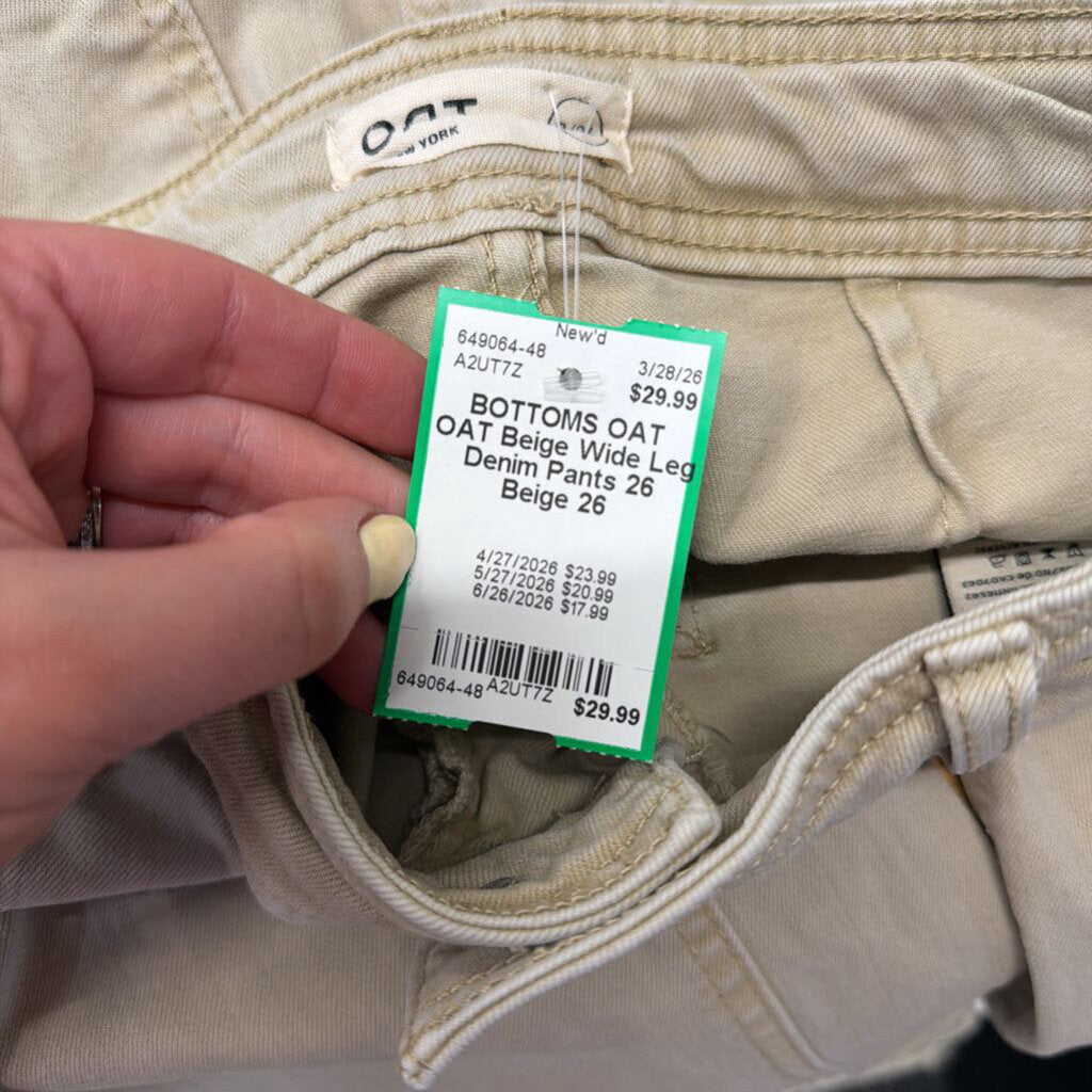 OAT Beige Wide Leg Denim Pants 26