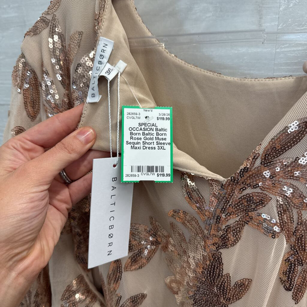 Baltic Born Rose Gold Muse Sequin Short Sleeve Maxi Dress 3XL