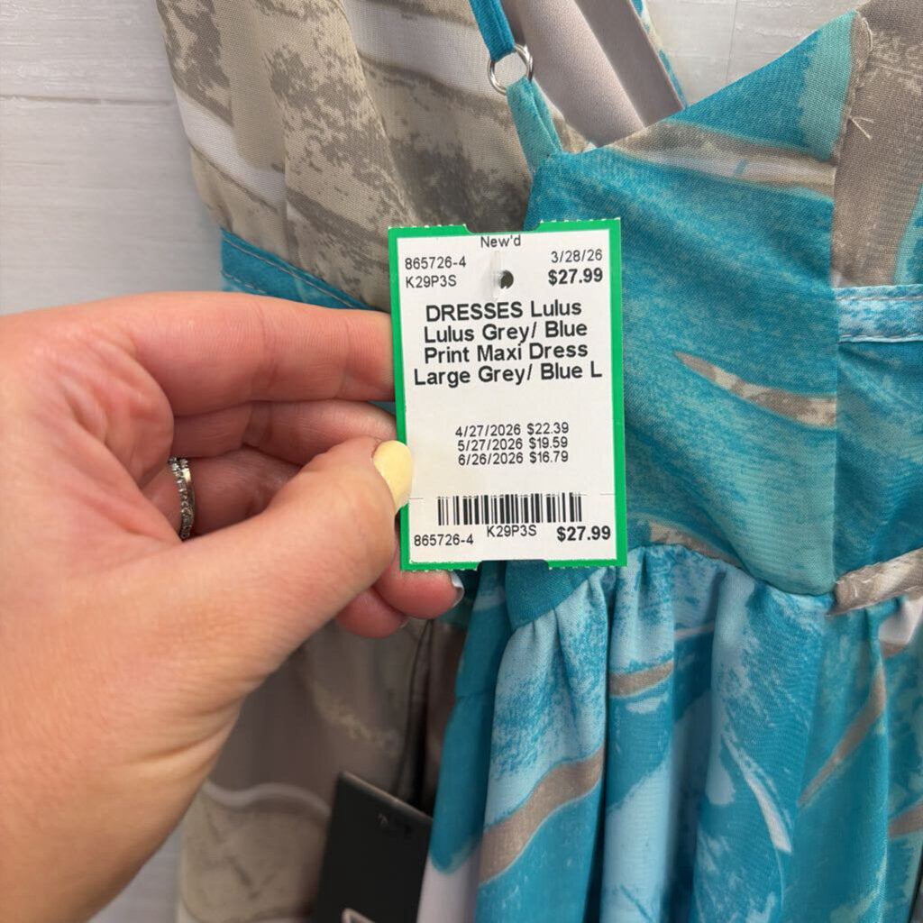 Lulus Grey/ Blue Print Maxi Dress Large