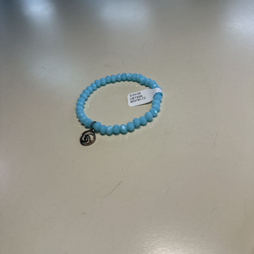 Blue Stretchy Beaded Wave Charm Bracelet