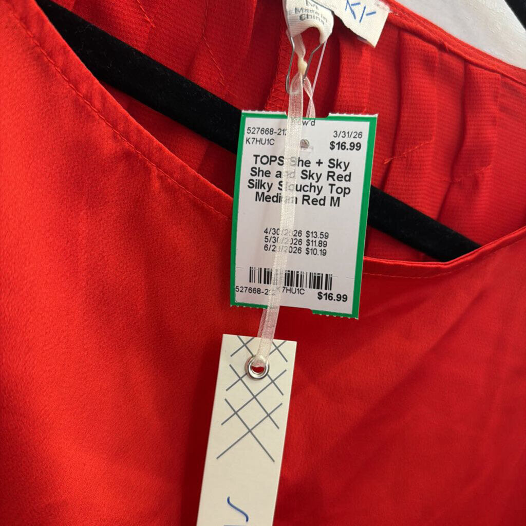 She and Sky Red Silky Slouchy Top Medium