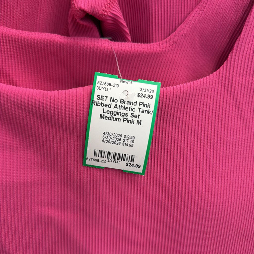Pink Ribbed Athletic Tank/ Leggings Set Medium