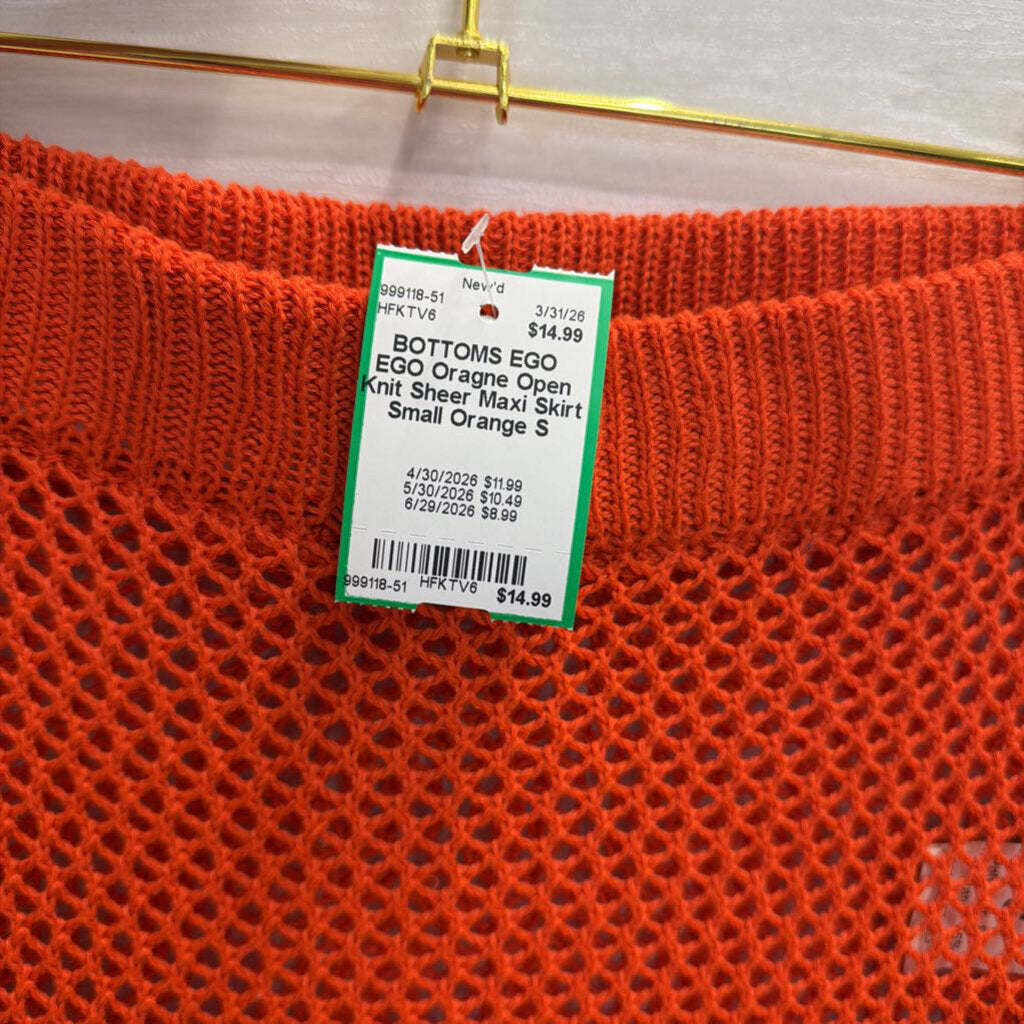 EGO Oragne Open Knit Sheer Maxi Skirt Small