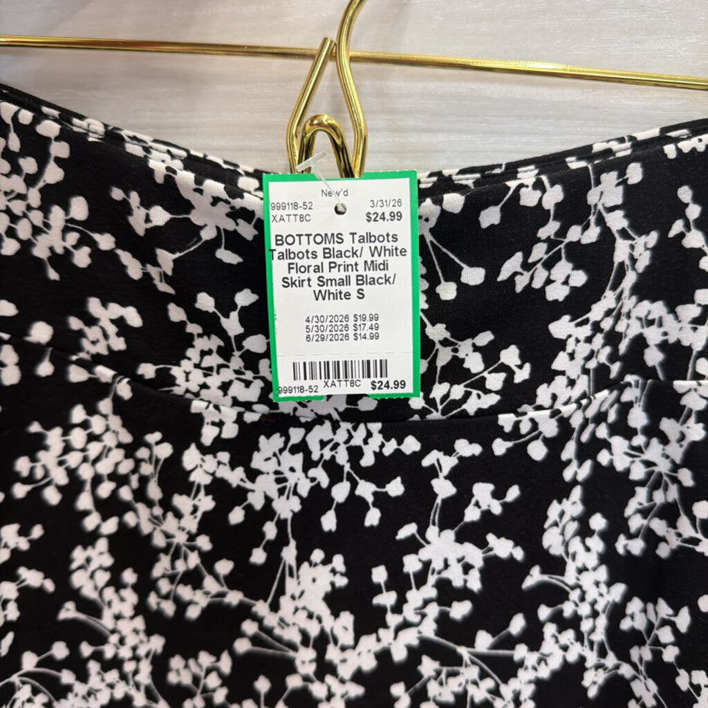 Talbots Black/ White Floral Print Midi Skirt Small