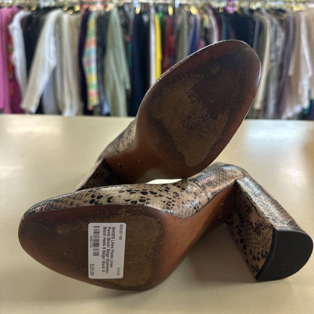 Linea Paolo Black/ Beige Snakeskin Block Heels 8