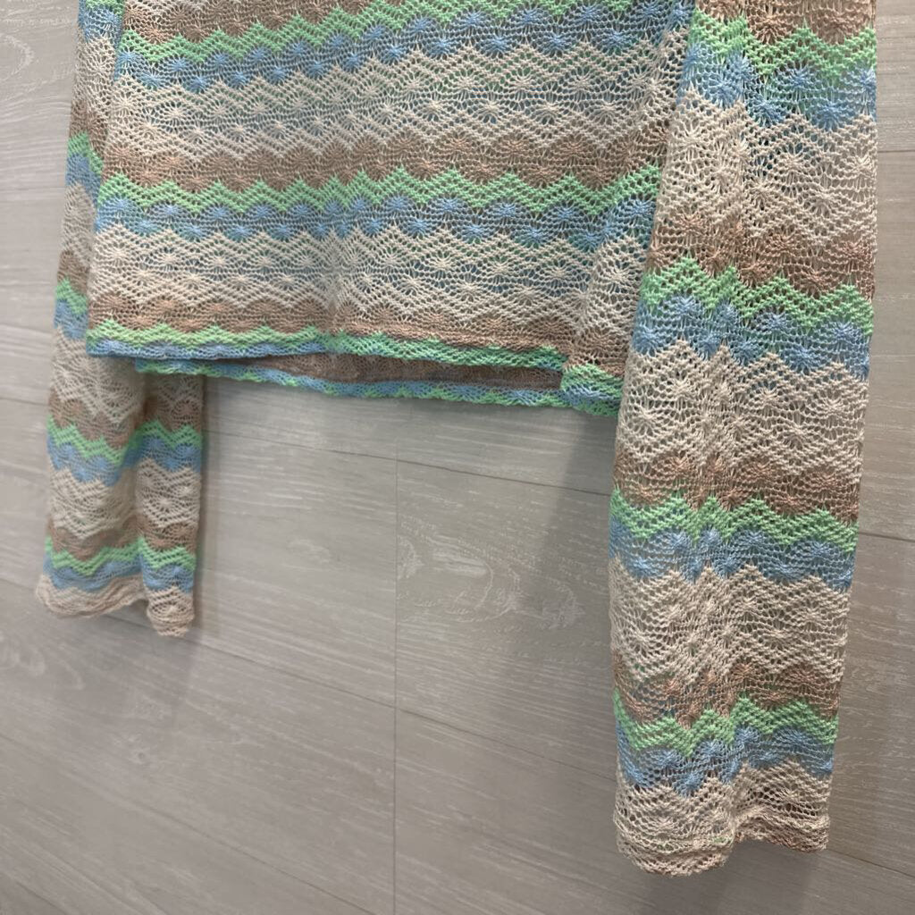 White/ Multi Striped Open Knit Cropped Long Sleeve Top Extra Large