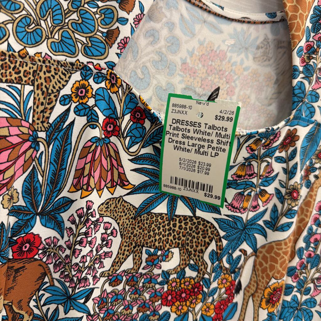 Talbots White/ Multi Print Sleeveless Shift Dress Large Petite
