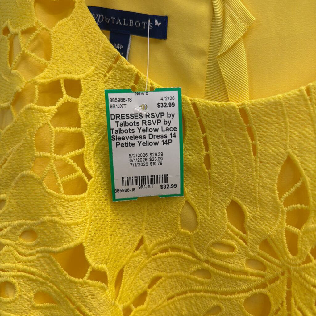 RSVP by Talbots Yellow Lace Sleeveless Dress 14 Petite