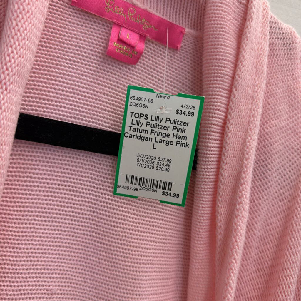 Lilly Pulitzer Pink Tatum Fringe Hem Caridgan Large