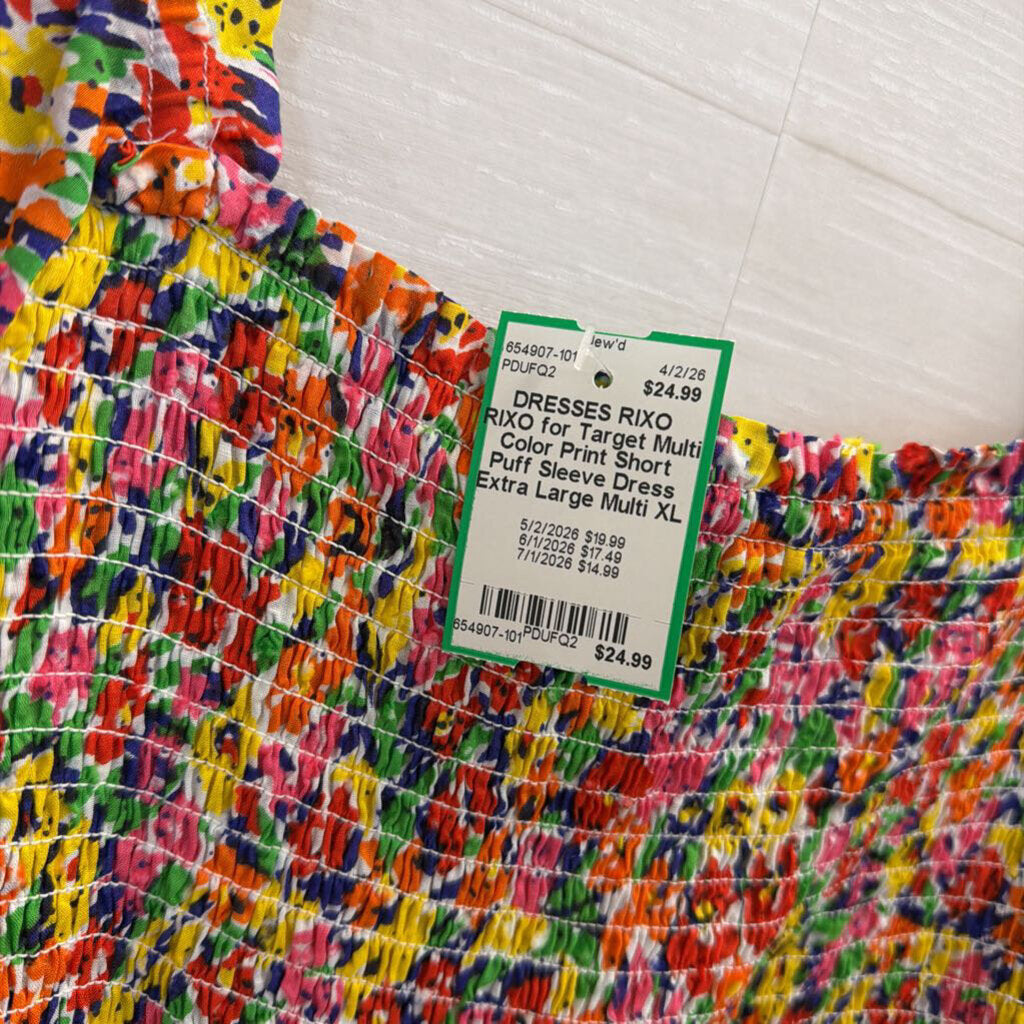RIXO for Target Multi Color Print Short Puff Sleeve Dress Extra Large