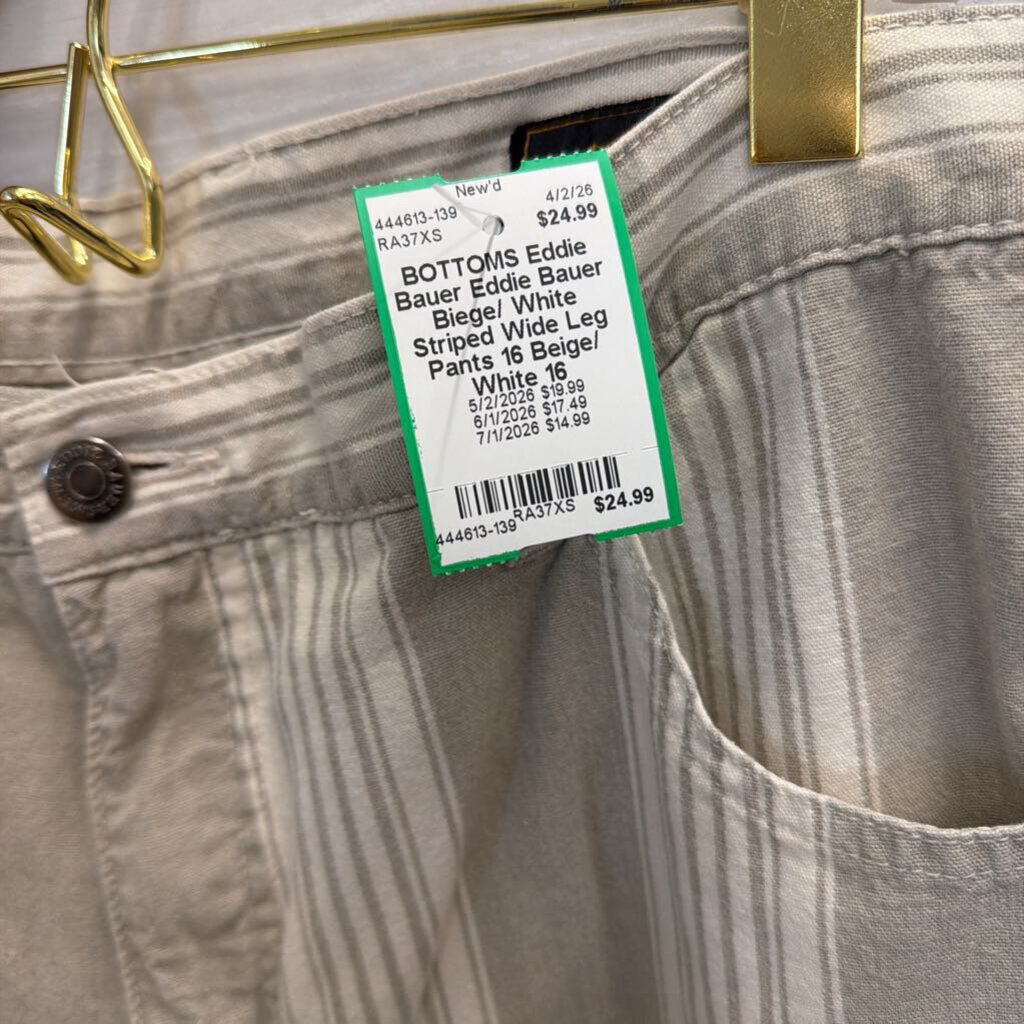Eddie Bauer Biege/ White Striped Wide Leg Pants 16