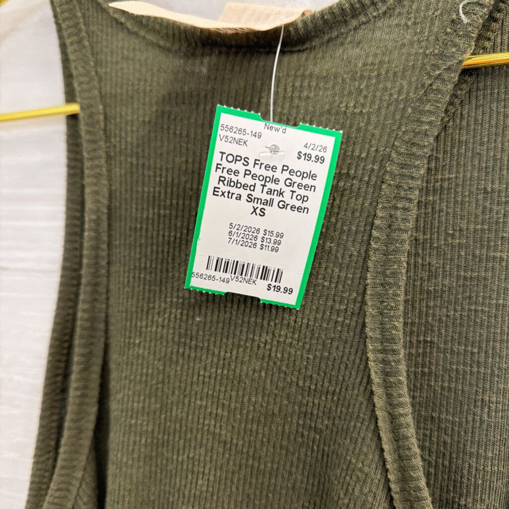 Free People Green Ribbed Tank Top Extra Small