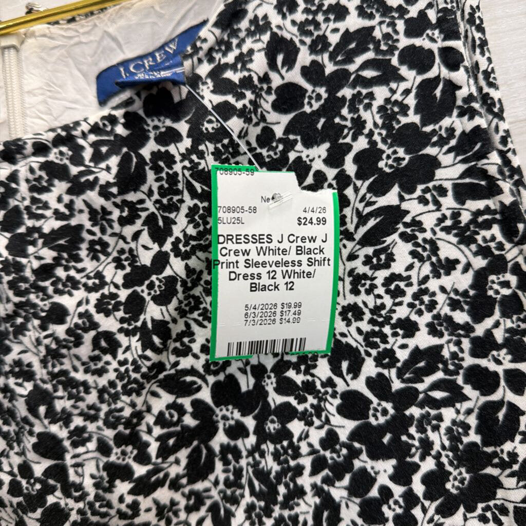 J Crew White/ Black Print Sleeveless Shift Dress 12