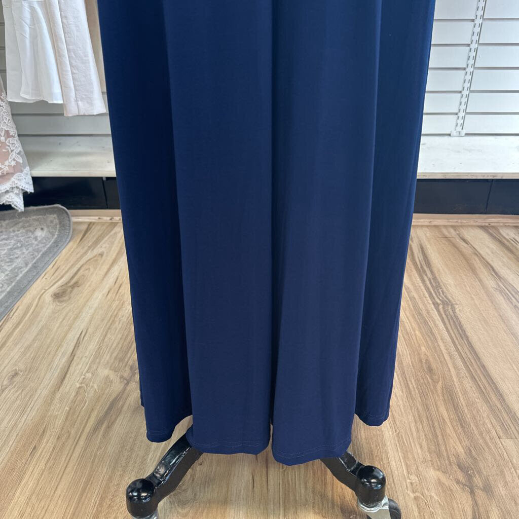 Cachet Navy Silver Beaded Top Long Formal 8