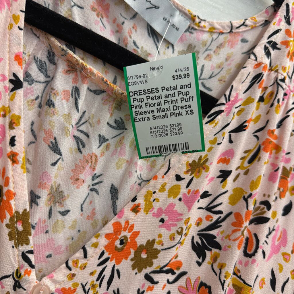 Petal and Pup Pink Floral Print Puff Sleeve Maxi Dress Extra Small