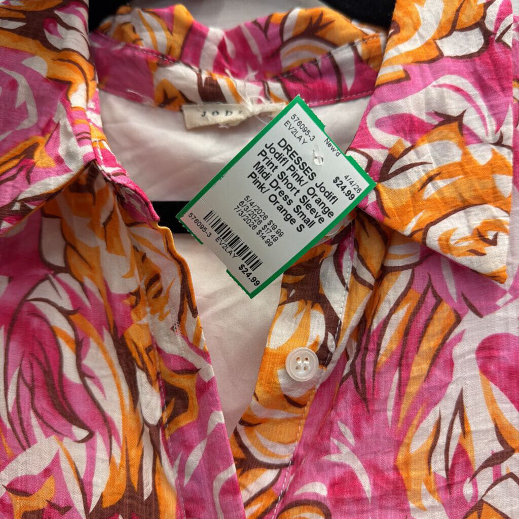 Jodifl Pink/ Orange Print Short Sleeve Midi Dress Small