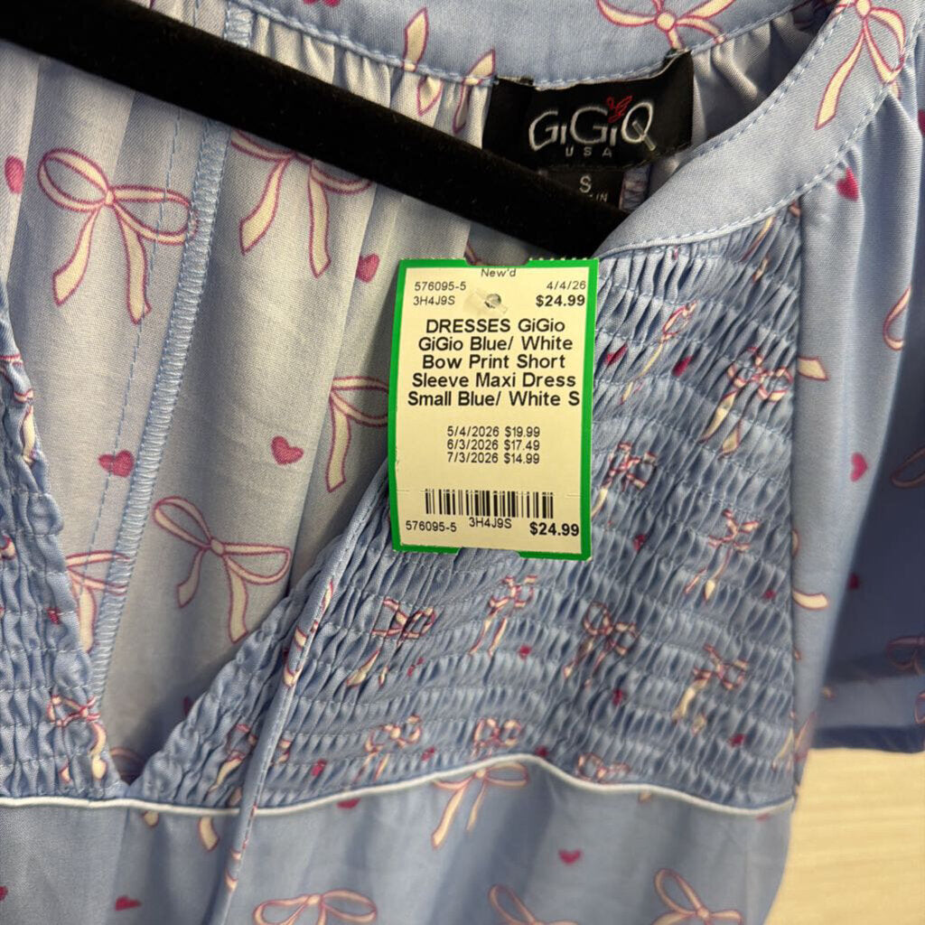 GiGio Blue/ White Bow Print Short Sleeve Maxi Dress Small