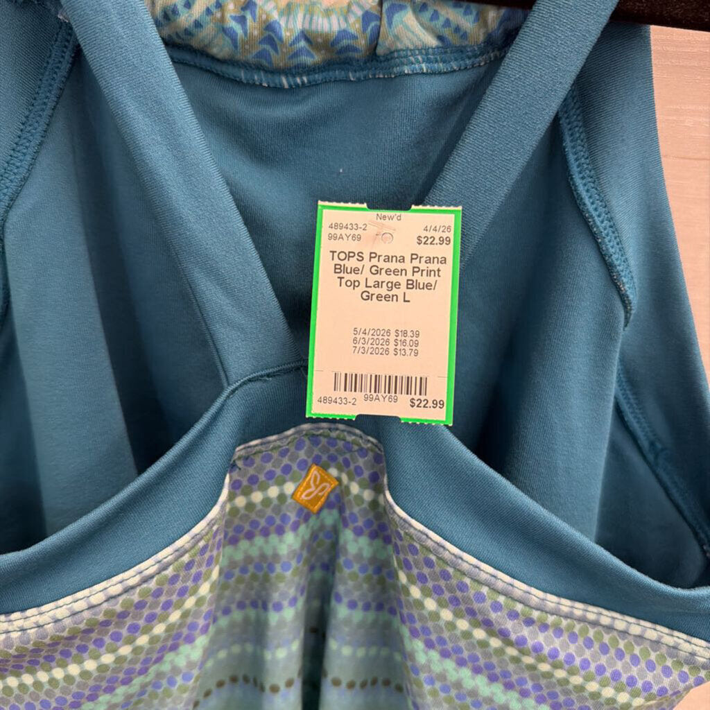 Prana Blue/ Green Print Top Large