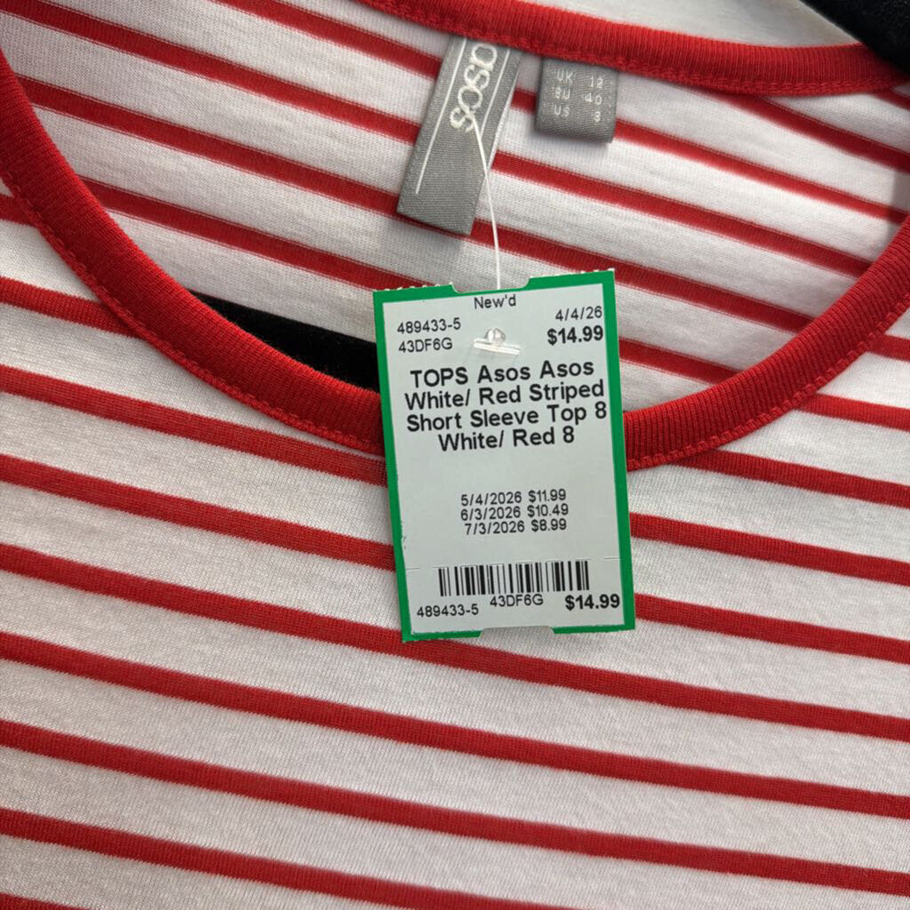 Asos White/ Red Striped Short Sleeve Top 8