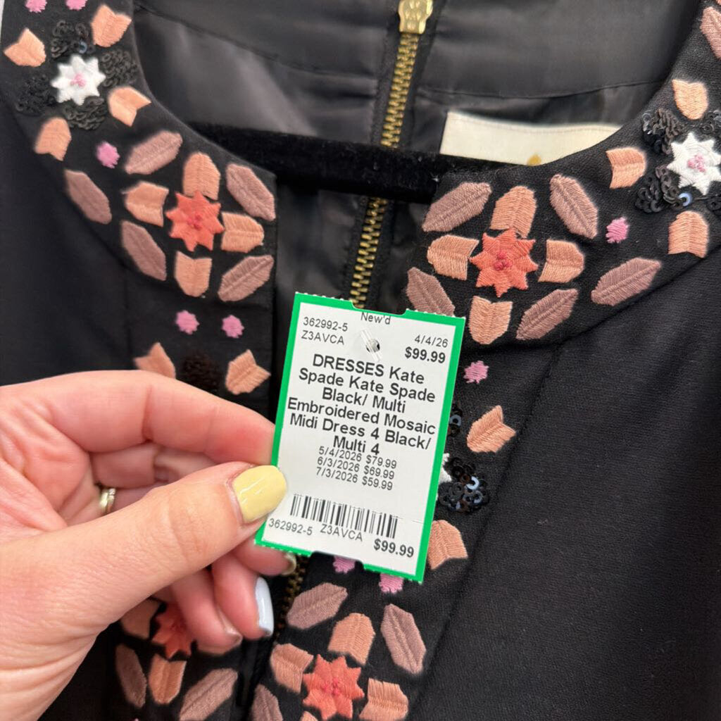 Kate Spade Black/ Multi Embroidered Mosaic Midi Dress 4