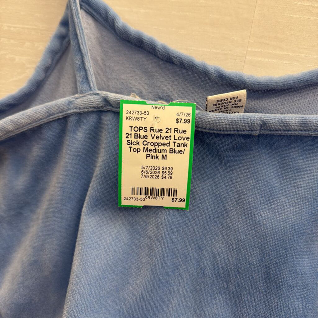 Rue 21 Blue Velvet Love Sick Cropped Tank Top Medium