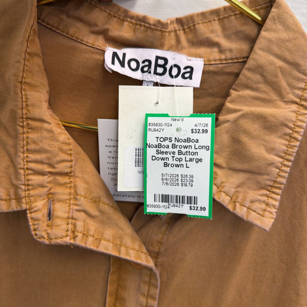NoaBoa Brown Long Sleeve Button Down Top Large