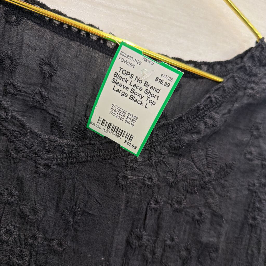 Black Lace Short Sleeve Boxy Top Large
