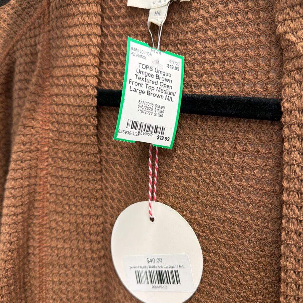 Umgee Brown Textured Open Front Top Medium/ Large
