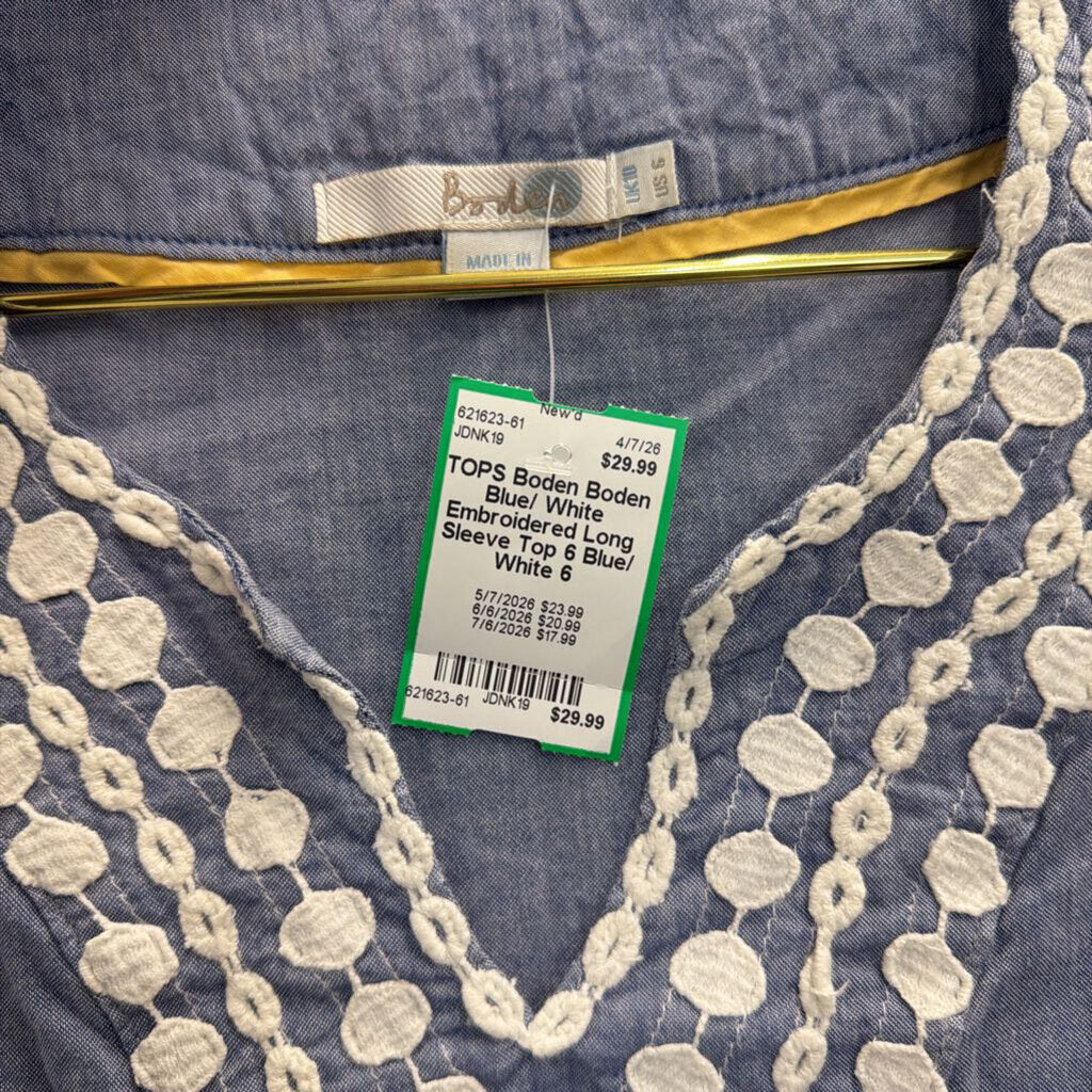 Boden Blue/ White Embroidered Long Sleeve Top 6