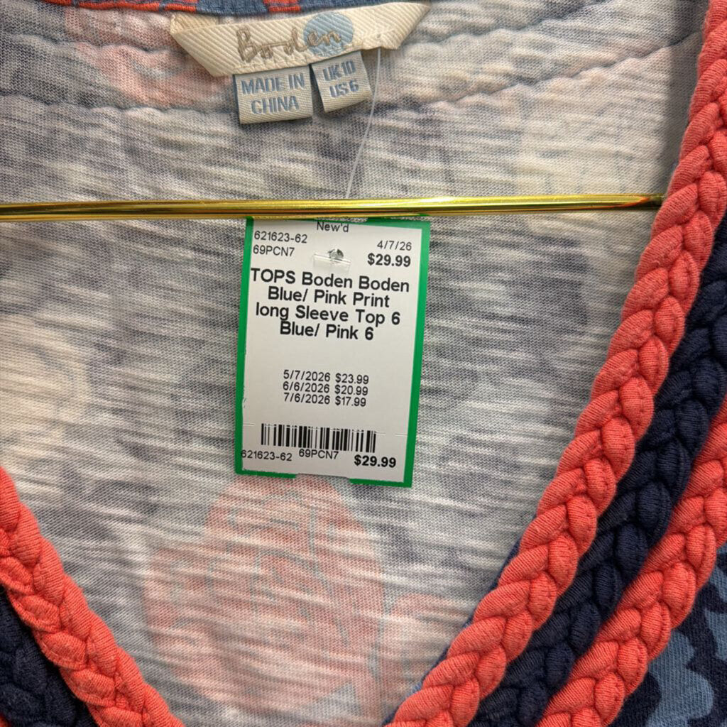 Boden Blue/ Pink Print long Sleeve Top 6