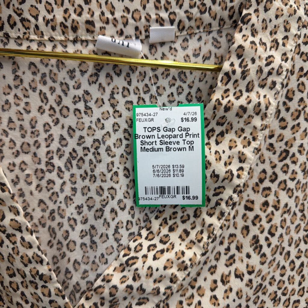 Gap Brown Leopard Print Short Sleeve Top Medium
