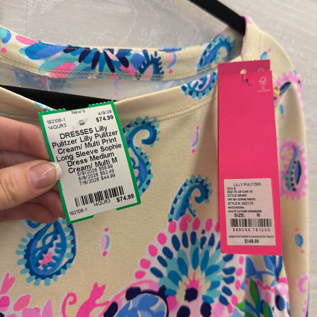 Lilly Pulitzer Cream/ Multi Print Long Sleeve Sophie Dress Medium