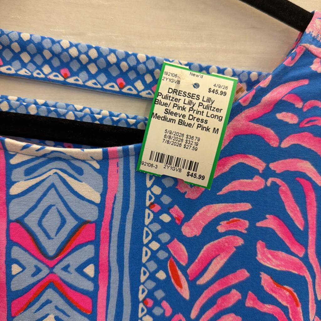 Lilly Pulitzer Blue/ Pink Print Long Sleeve Dress Medium