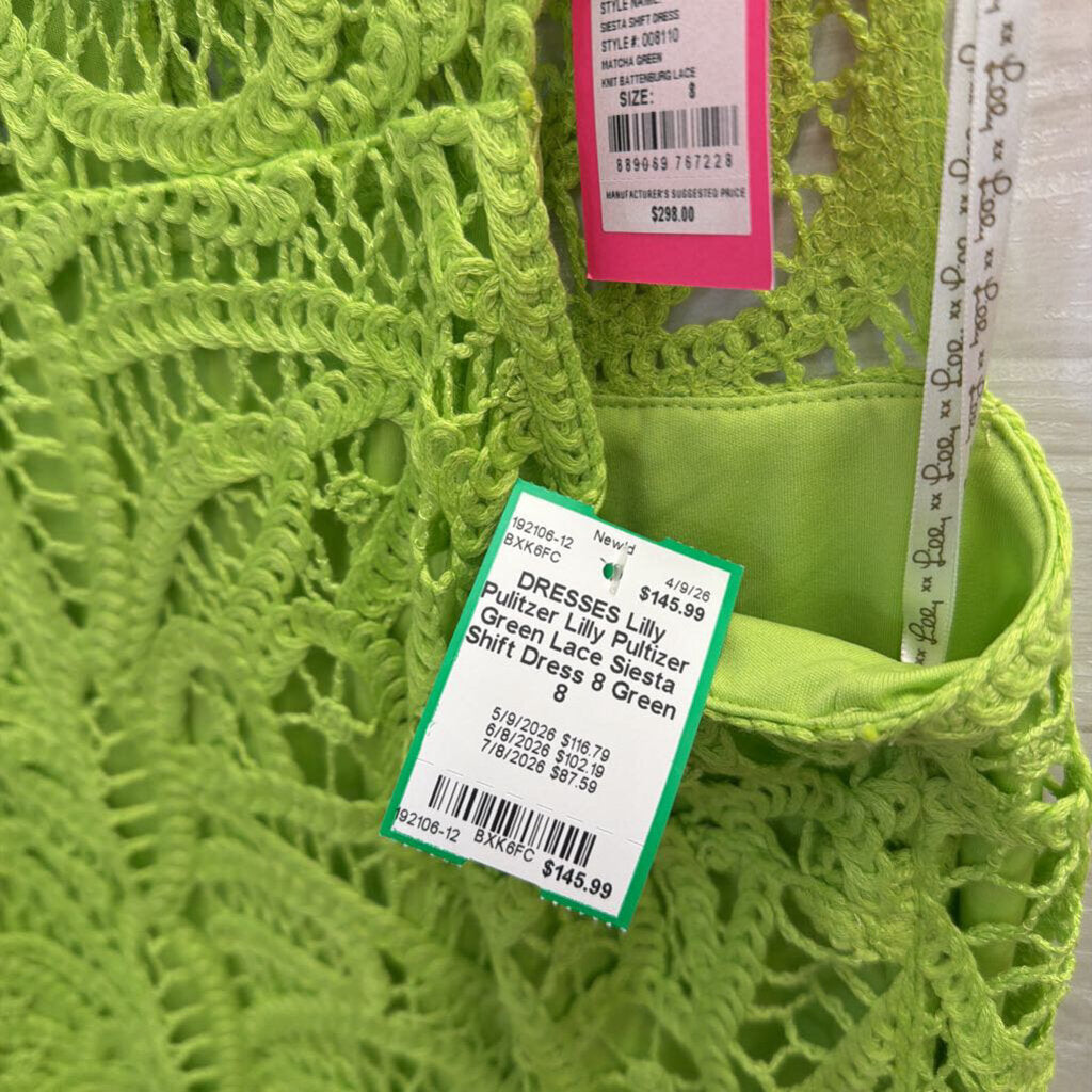 Lilly Pultizer Green Lace Siesta Shift Dress 8