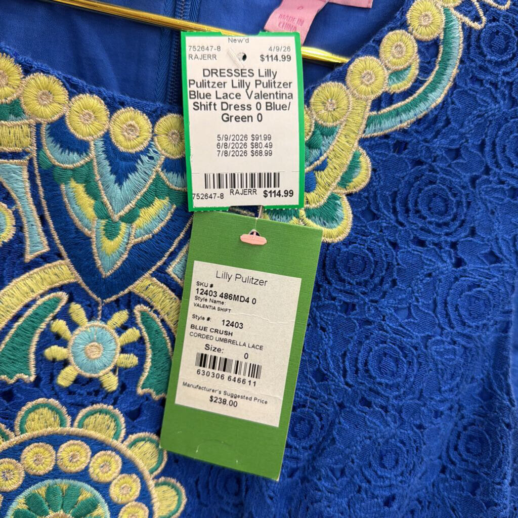 Lilly Pulitzer Blue Lace Valentina Shift Dress 0