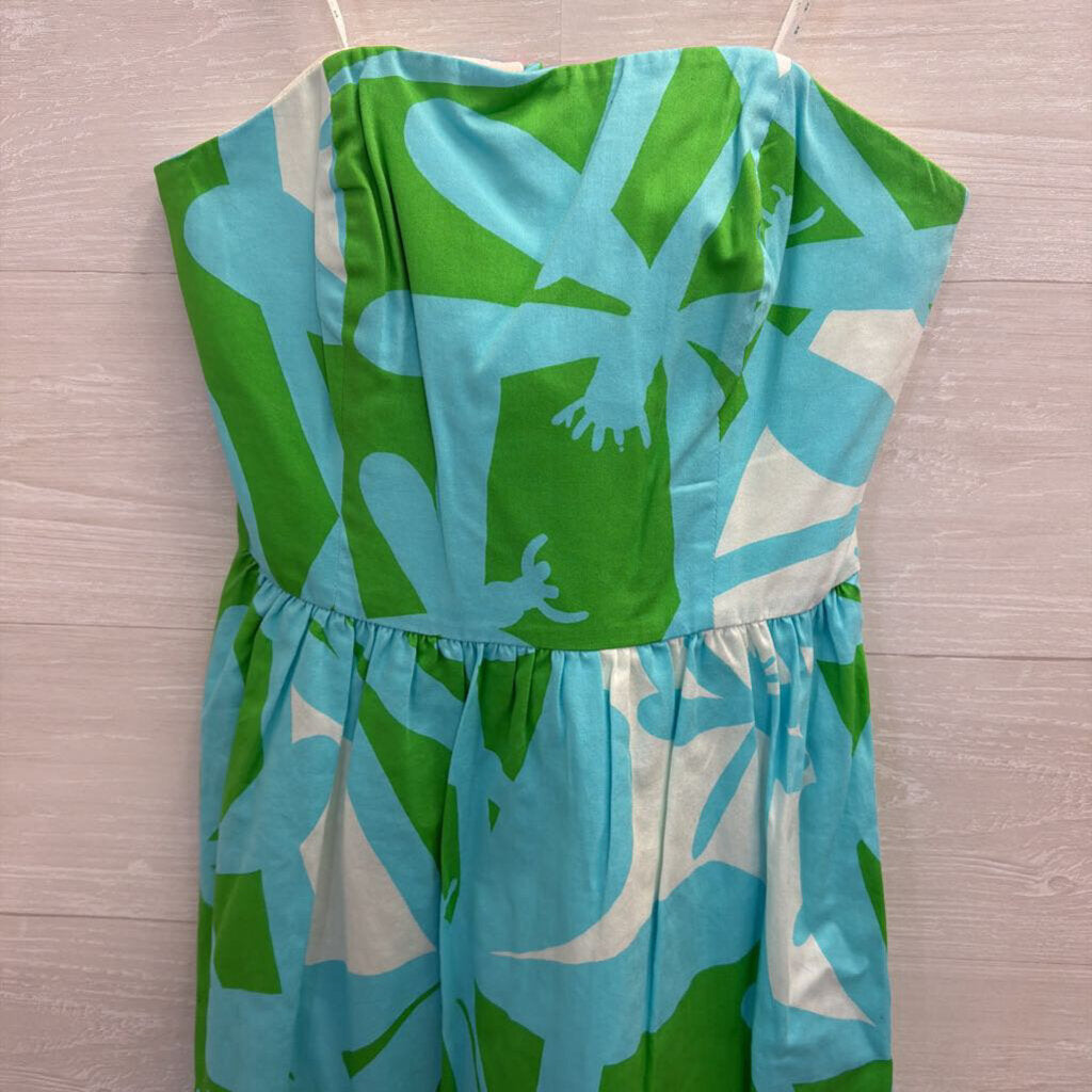 blue and green lilly pulitzer dress Lilly Pultizer Blue/ Green Print Strapless Lottie Dress 2