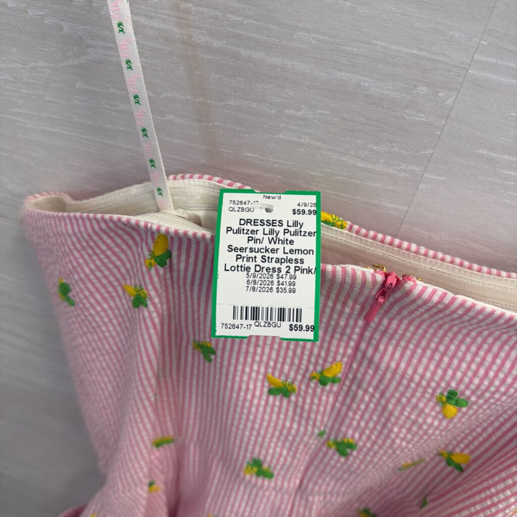 Lilly Pulitzer Pin/ White Seersucker Lemon Print Strapless Lottie Dress 2
