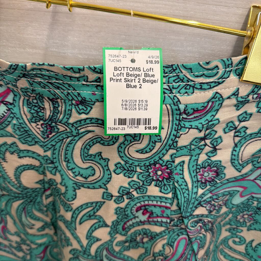 Loft Beige/ Blue Print Skirt 2