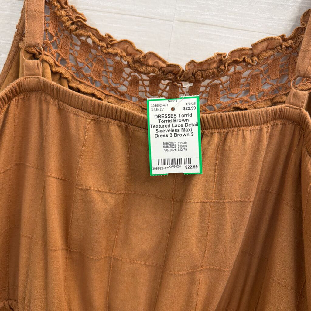 Torrid Brown Textured Lace Detail Sleeveless Maxi Dress 3