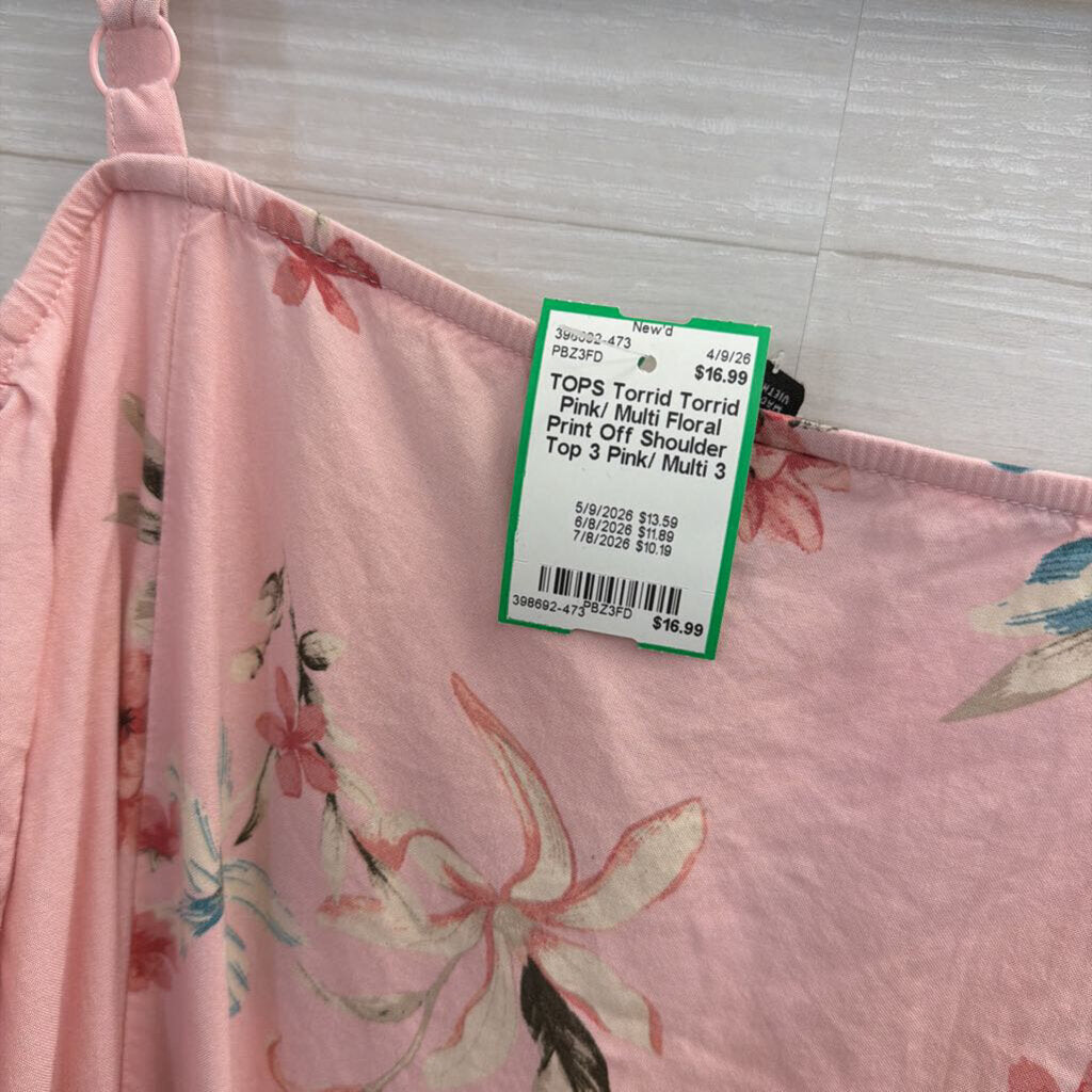 Torrid Pink/ Multi Floral Print Off Shoulder Top 3