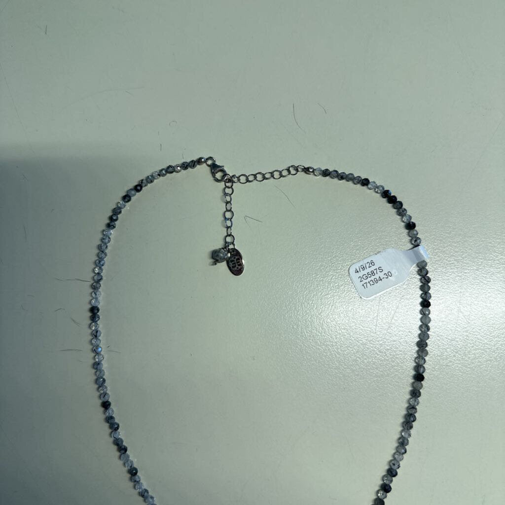 Anne Vaughan Silver/ Grey Beaded Stone Pendant Necklace