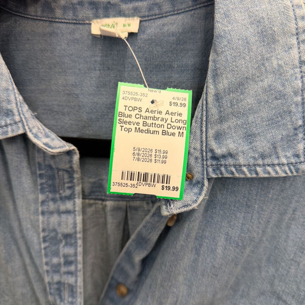 Aerie Blue Chambray Long Sleeve Button Down Top Medium